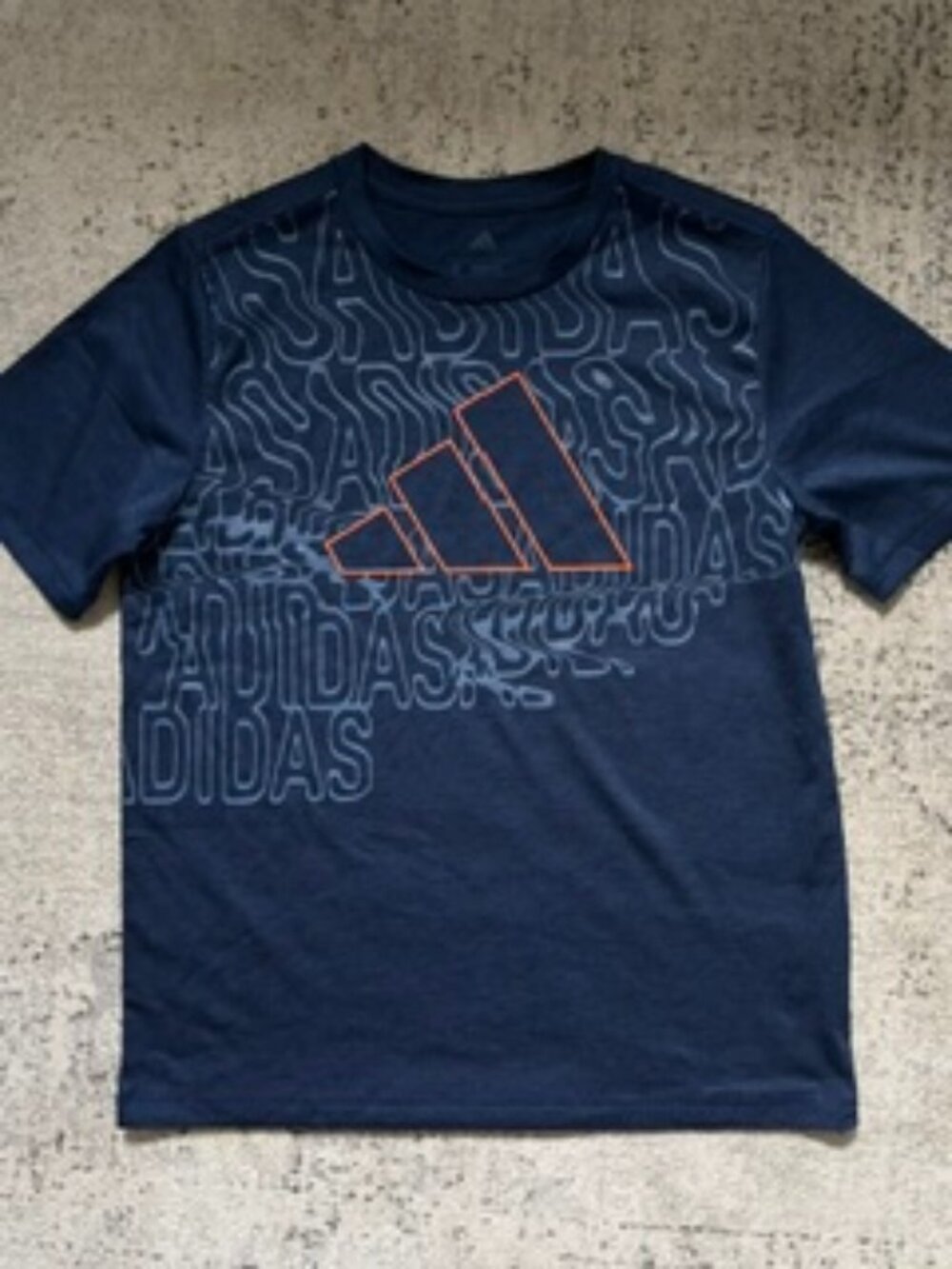 🧡3/$15 NWOT adidas Navy Orange 3-Bar Logo T-Shirt Kids M(10-12)